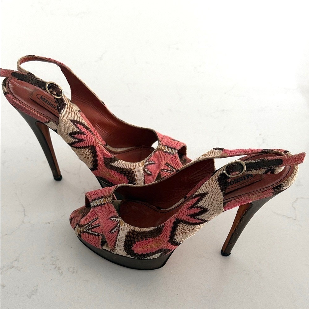 Missoni Slingback Knit Patterned Peep Toe Heels - EU 40/US 9 - Y2K Vintage